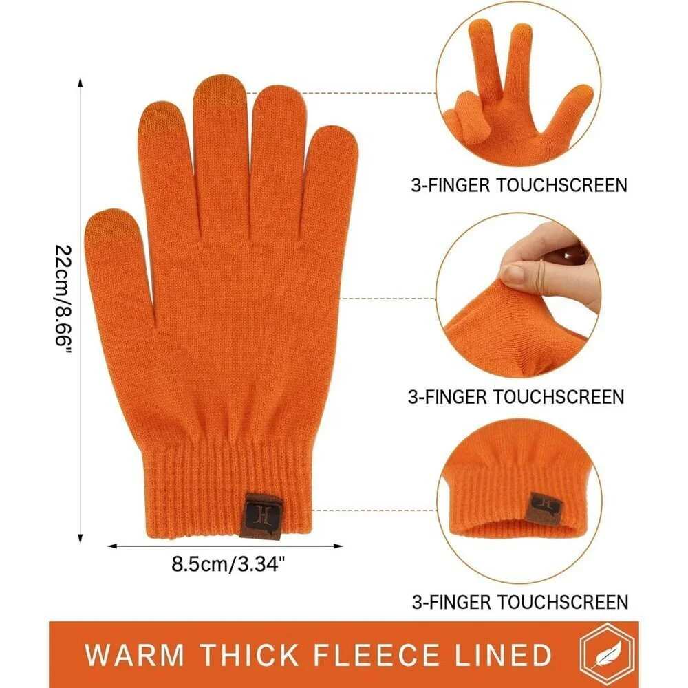 Women's Orange Winter Touchscreen Wool Magic Warm Knit Fleece Lined Gloves